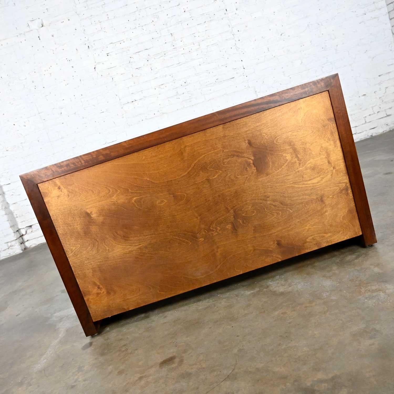 MCM to Modern Narrow Walnut Buffet Console Cabinet with Antique Brass Handles For Sale 4