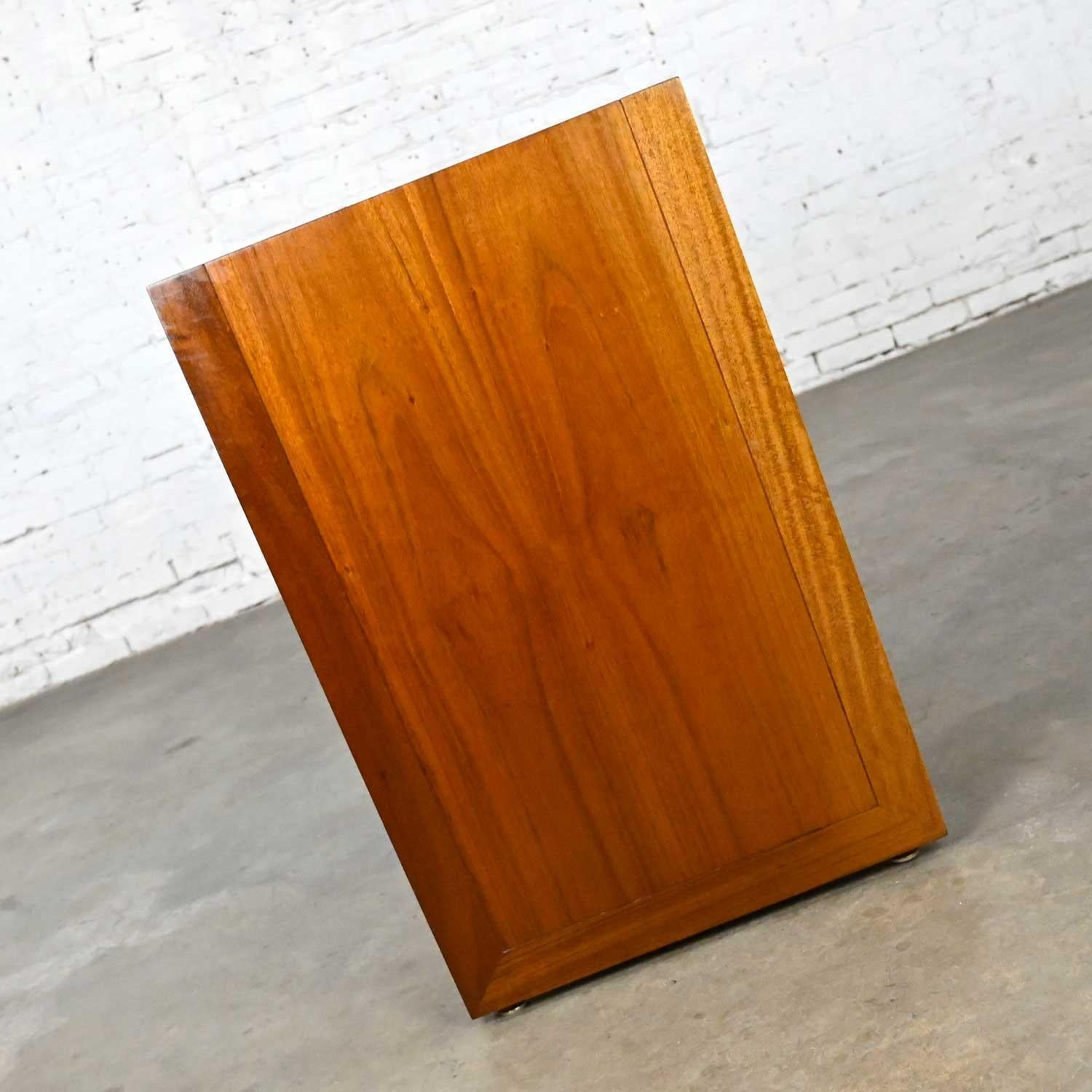 Unknown MCM to Modern Narrow Walnut Buffet Console Cabinet with Antique Brass Handles For Sale