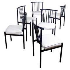 MCM to Modern Set of 6 Dining Chairs w/Black Steel Frames & White Vinyl Seats