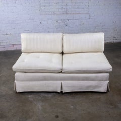 MCM to Modern Slipper Style Loveseat or Armless Sofa Off White Textured Stripe