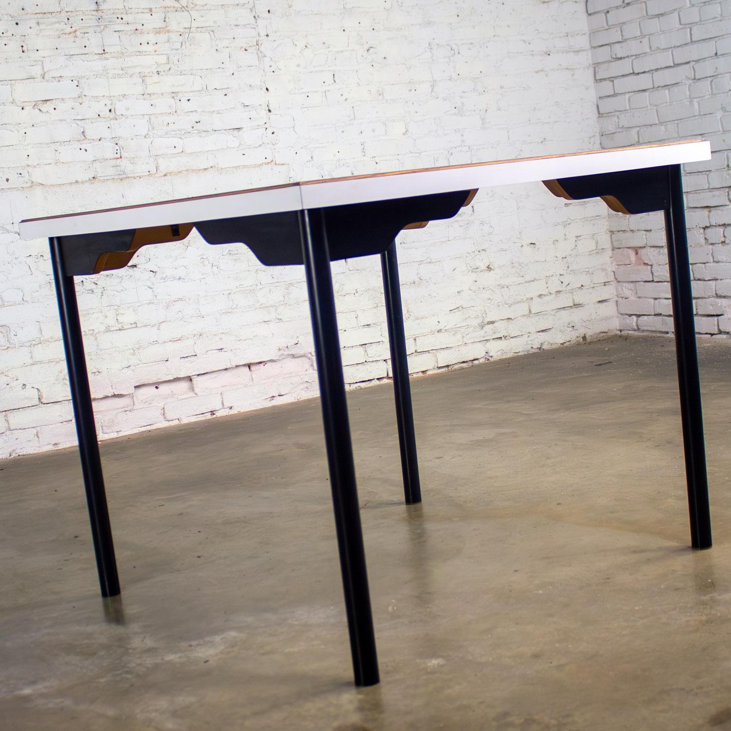 MCM to Modern Square Dining Table w/Black Steel Tube Frame & White Laminate Top For Sale 3