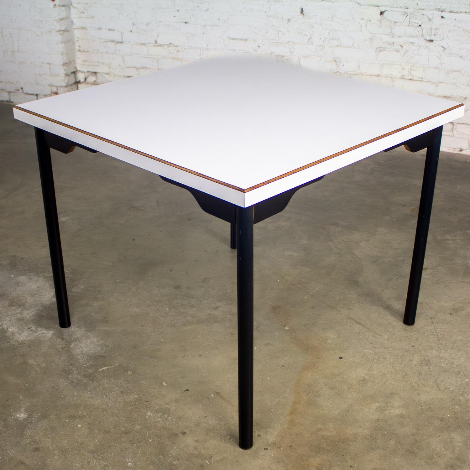 MCM to Modern Square Dining Table w/Black Steel Tube Frame & White Laminate Top For Sale 4