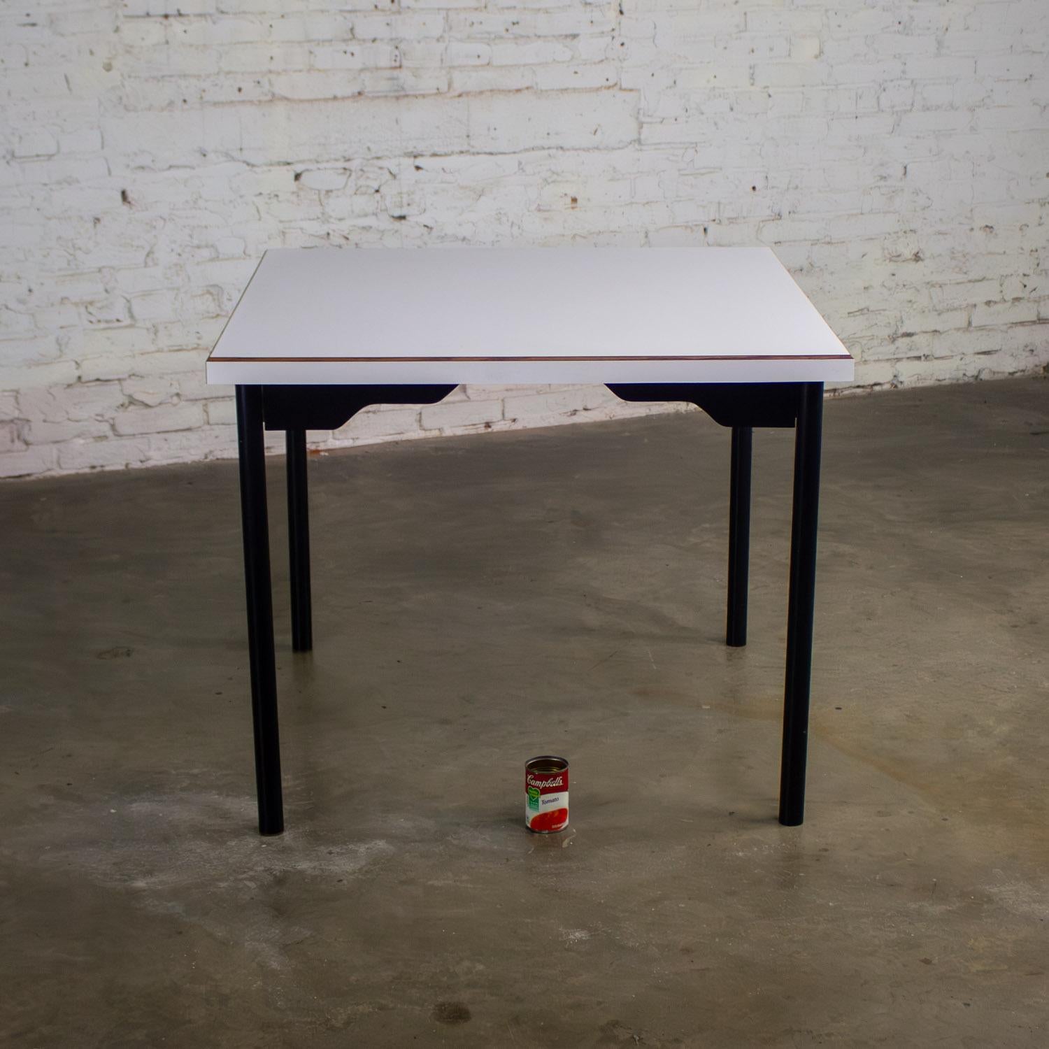 MCM to Modern Square Dining Table w/Black Steel Tube Frame & White Laminate Top For Sale 5