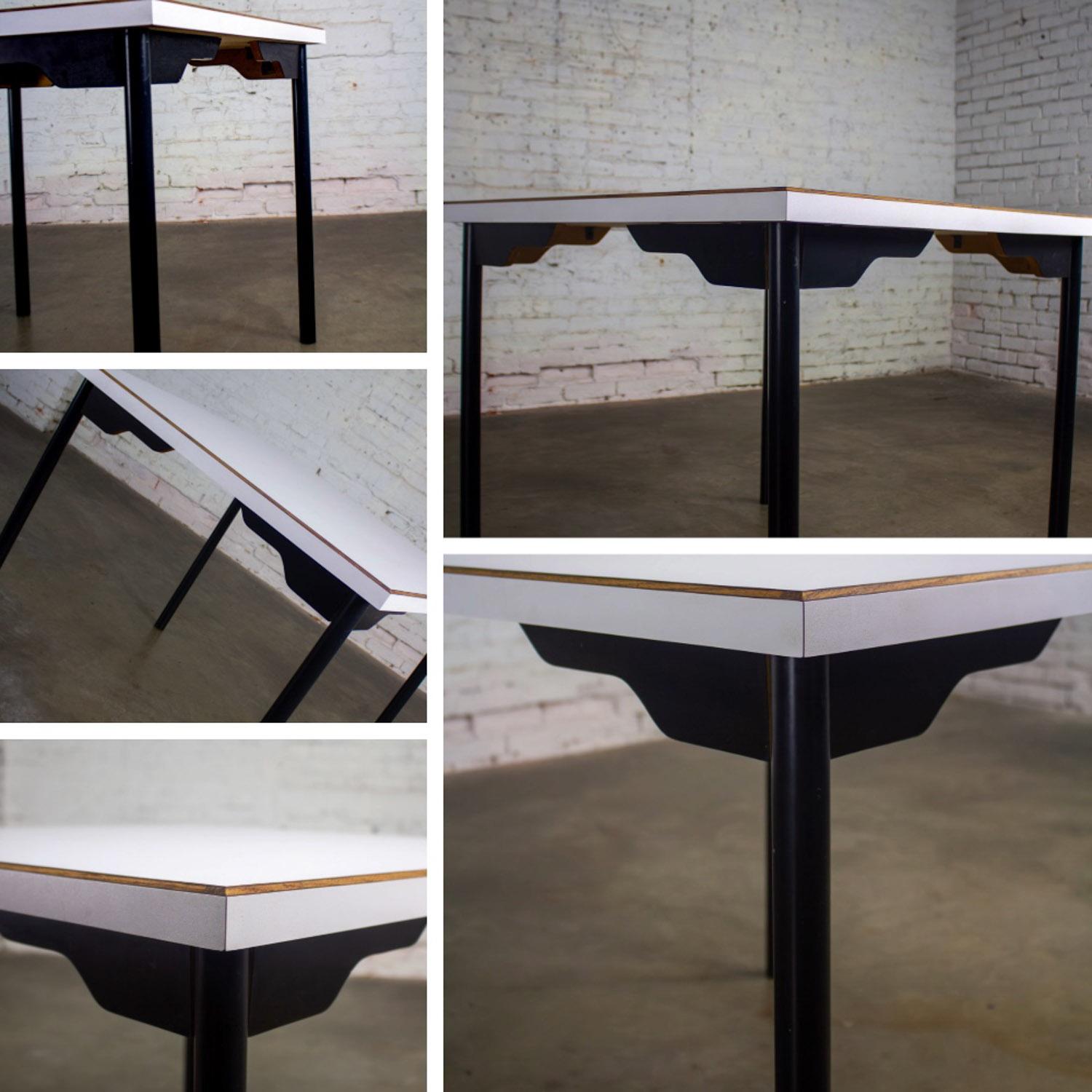 MCM to Modern Square Dining Table w/Black Steel Tube Frame & White Laminate Top For Sale 10