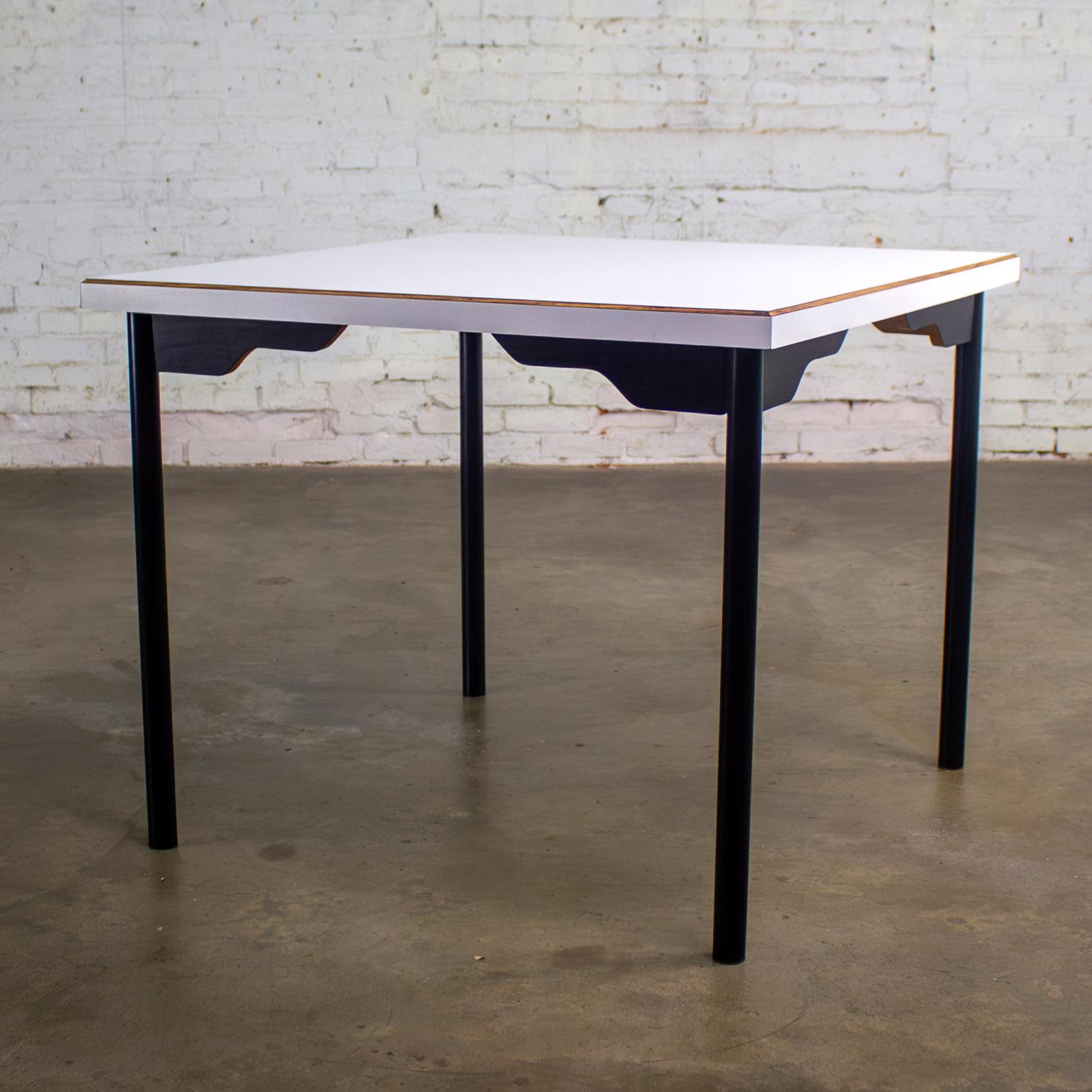 MCM to Modern Square Dining Table w/Black Steel Tube Frame & White Laminate Top For Sale 11