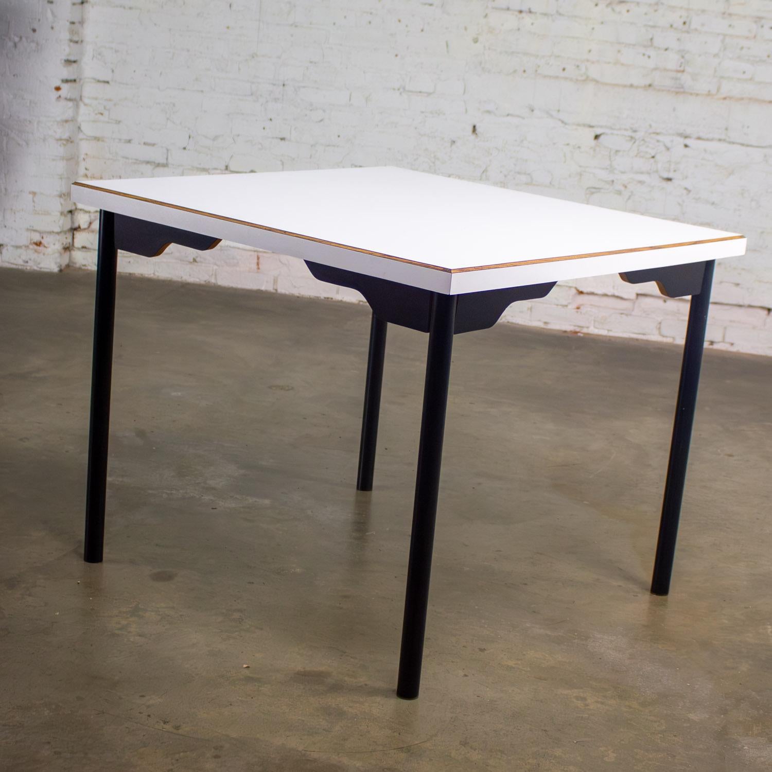 Unknown MCM to Modern Square Dining Table w/Black Steel Tube Frame & White Laminate Top For Sale