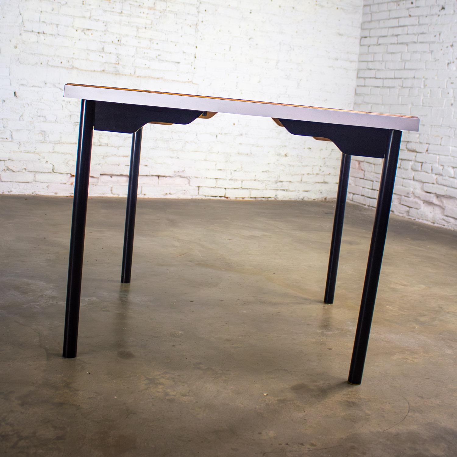 20th Century MCM to Modern Square Dining Table w/Black Steel Tube Frame & White Laminate Top For Sale