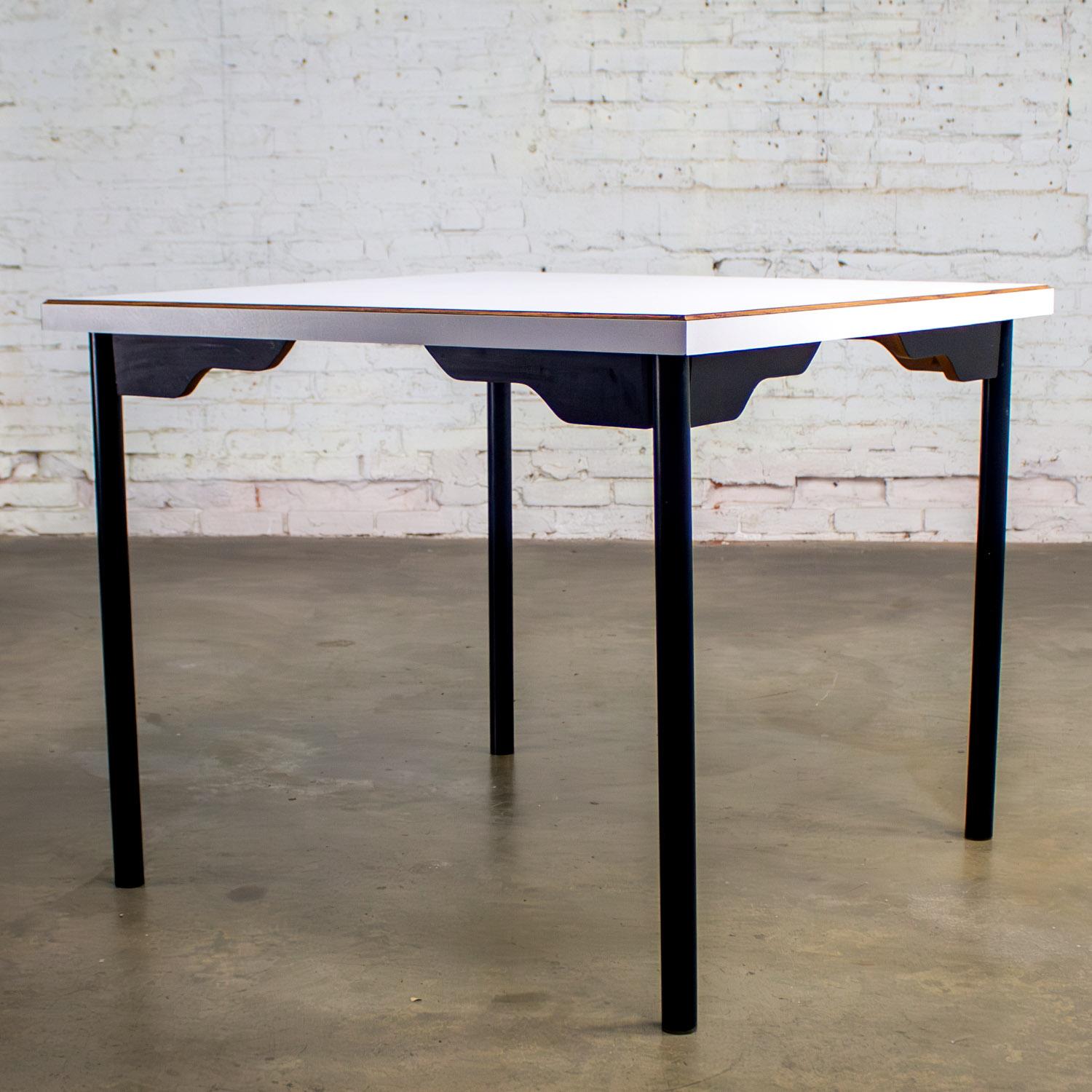 Metal MCM to Modern Square Dining Table w/Black Steel Tube Frame & White Laminate Top For Sale