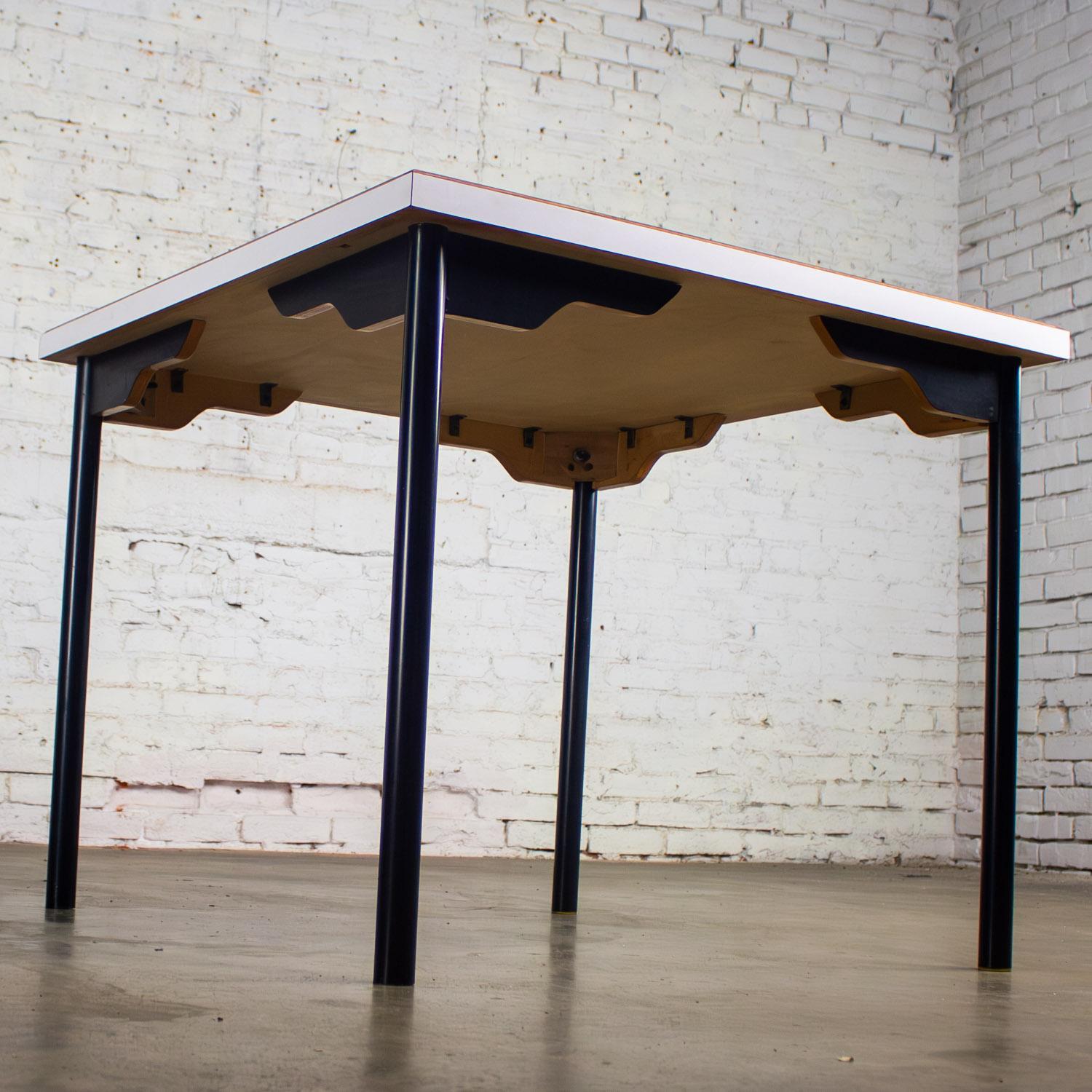 MCM to Modern Square Dining Table w/Black Steel Tube Frame & White Laminate Top For Sale 2