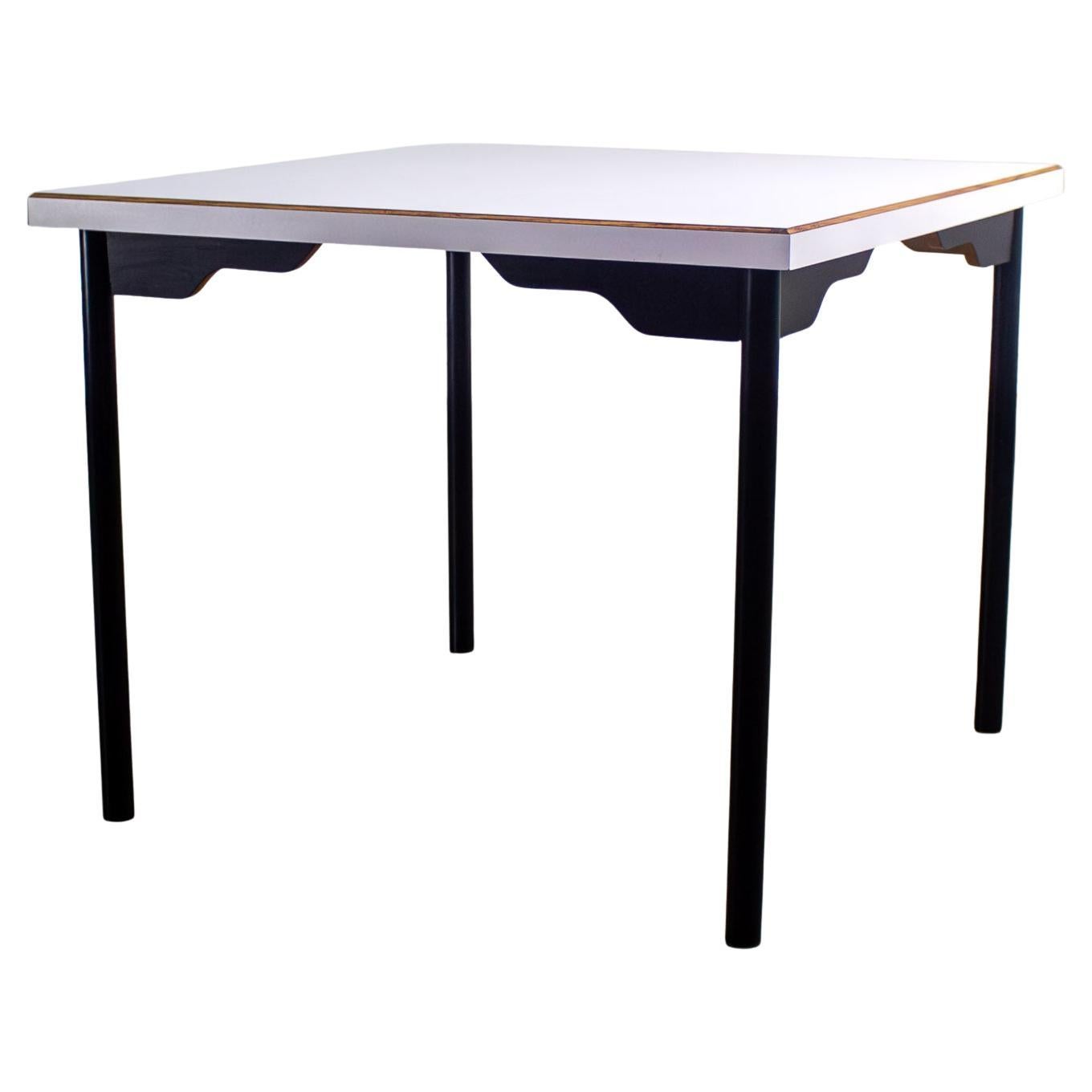 MCM to Modern Square Dining Table w/Black Steel Tube Frame & White Laminate Top For Sale