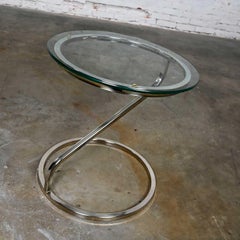 MCM to Modern Square Tube Chrome & Round Glass Top Z Shaped End or Side Table