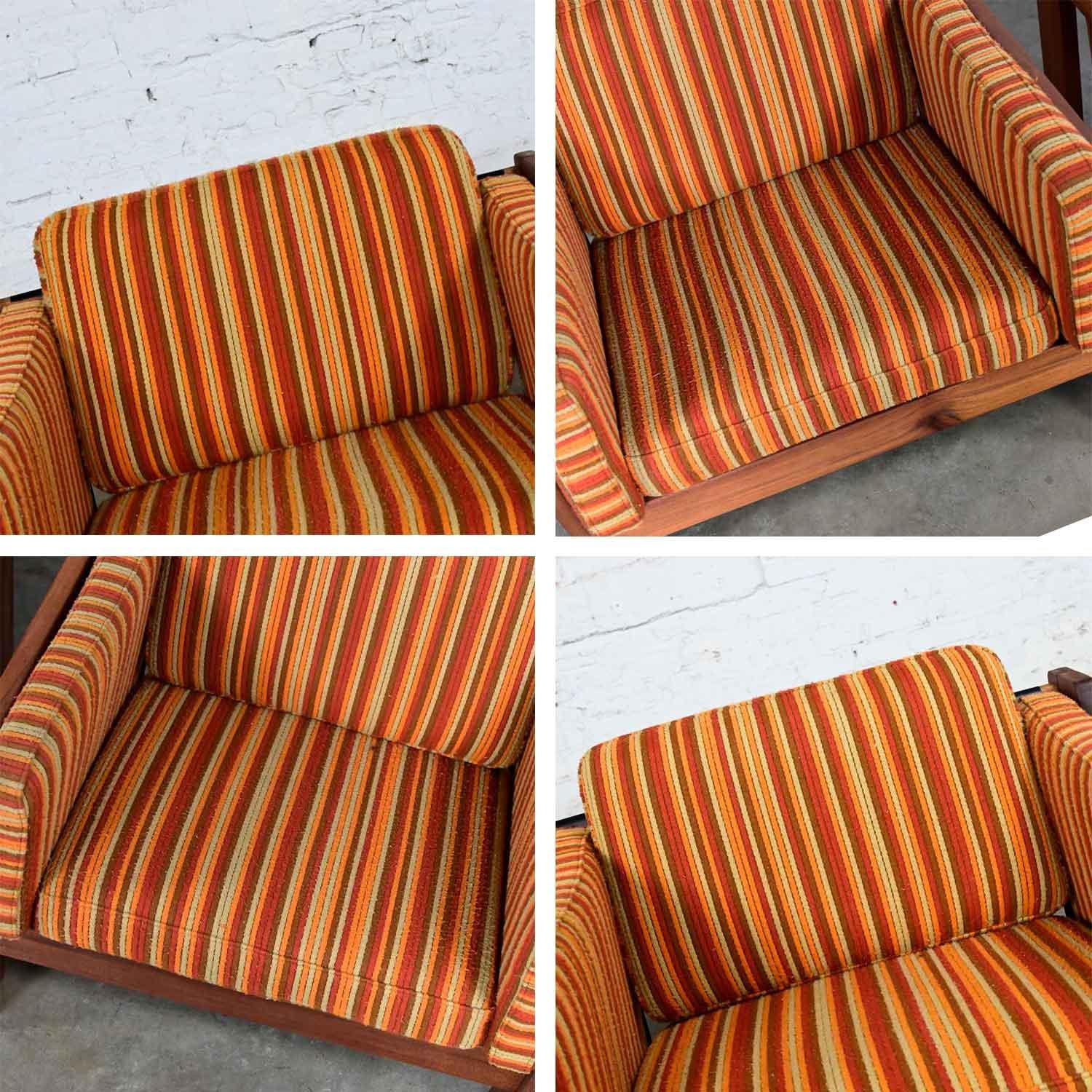 MCM to Modern Teak Orange Striped Club Chairs Style Tobia Scarpa or Lou Hodges 6