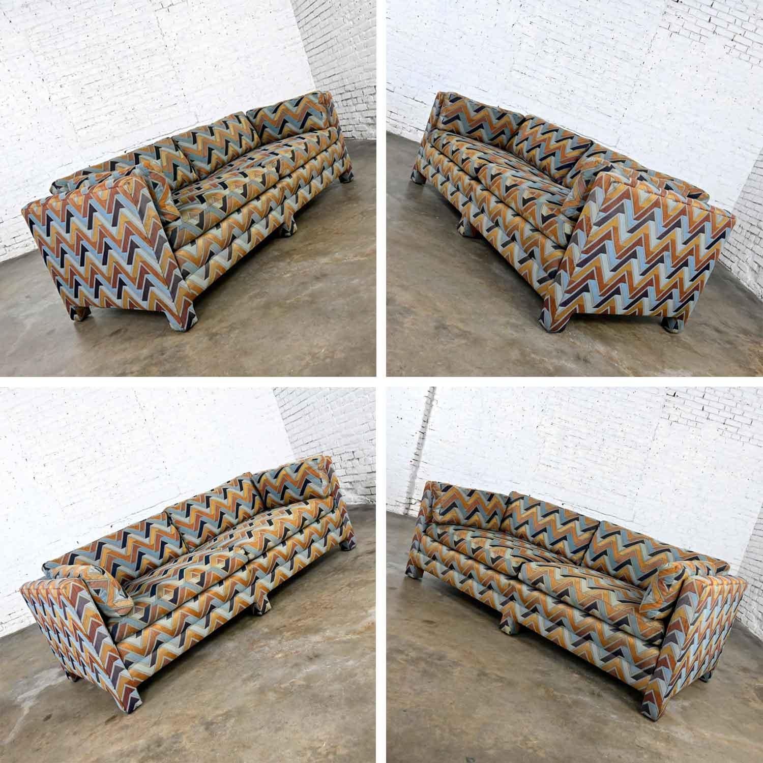 MCM to Modern Tuxedo Cube Sofa Upholstered Legs by Henredon Style Milo Baughman For Sale 1
