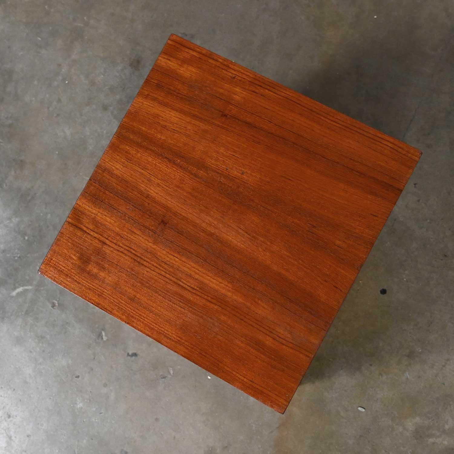 MCM to Scandinavian Modern Teak Veneer Cube Side End Table or Magazine Container 4