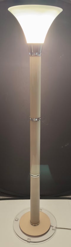 MCM Torchiere Frosted White Glass & Lucite Floor Lamp after Karl Springer