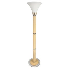 Retro MCM Torchiere Frosted White Glass & Lucite Floor Lamp after Karl Springer