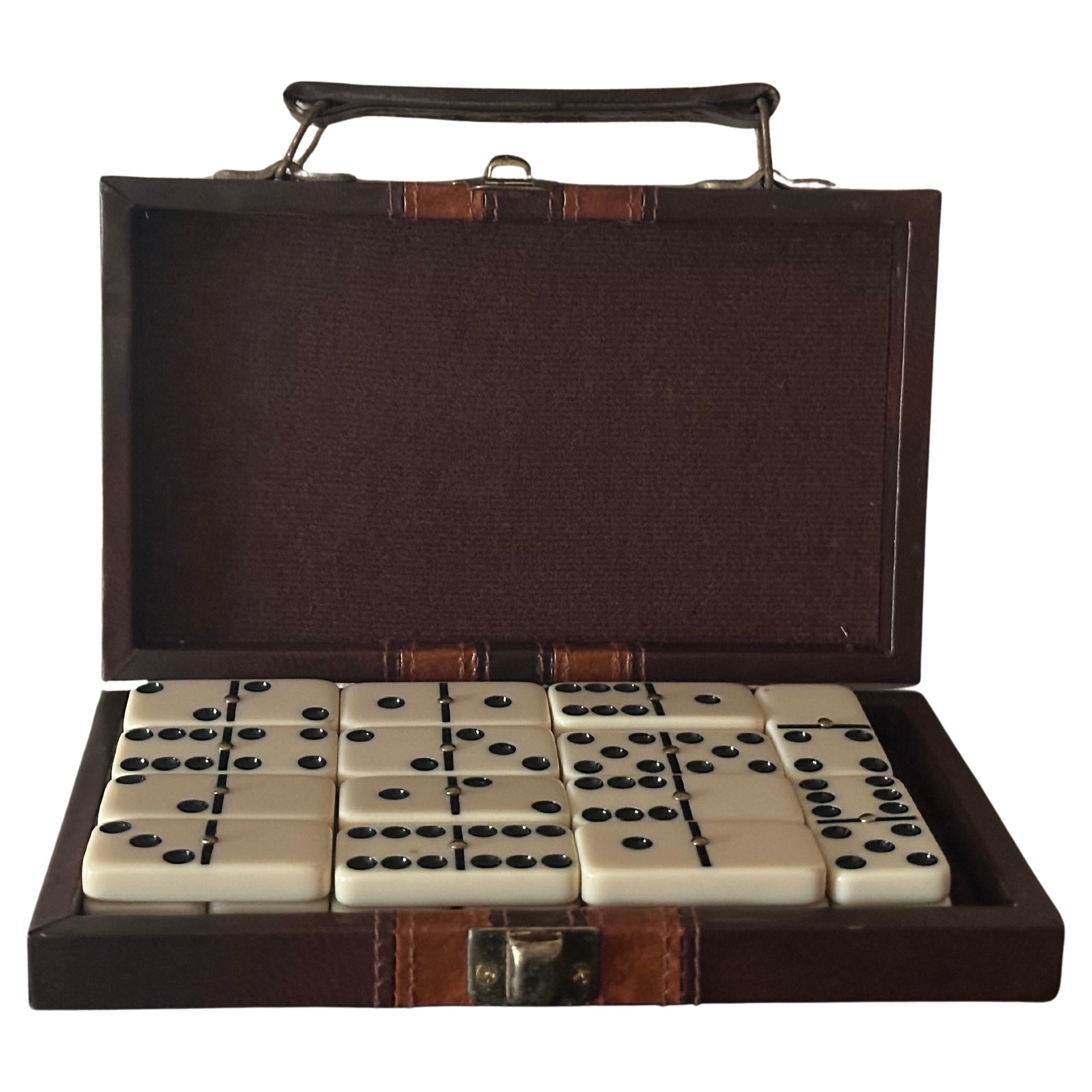 Mid-Century Modern MCM Travel Domino Set in Miniature Briefcase For Sale