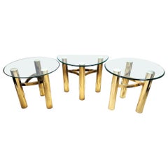Set di tavoli in ottone tubolare MCM Vintage