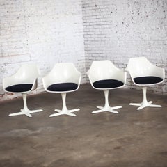 MCM Tulip Swivel Armchairs White Shell & Black Cushions by Burke Set of 4