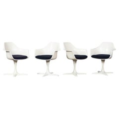 MCM Tulip Swivel Armchairs White Shell & Black Cushions by Burke Set of 4