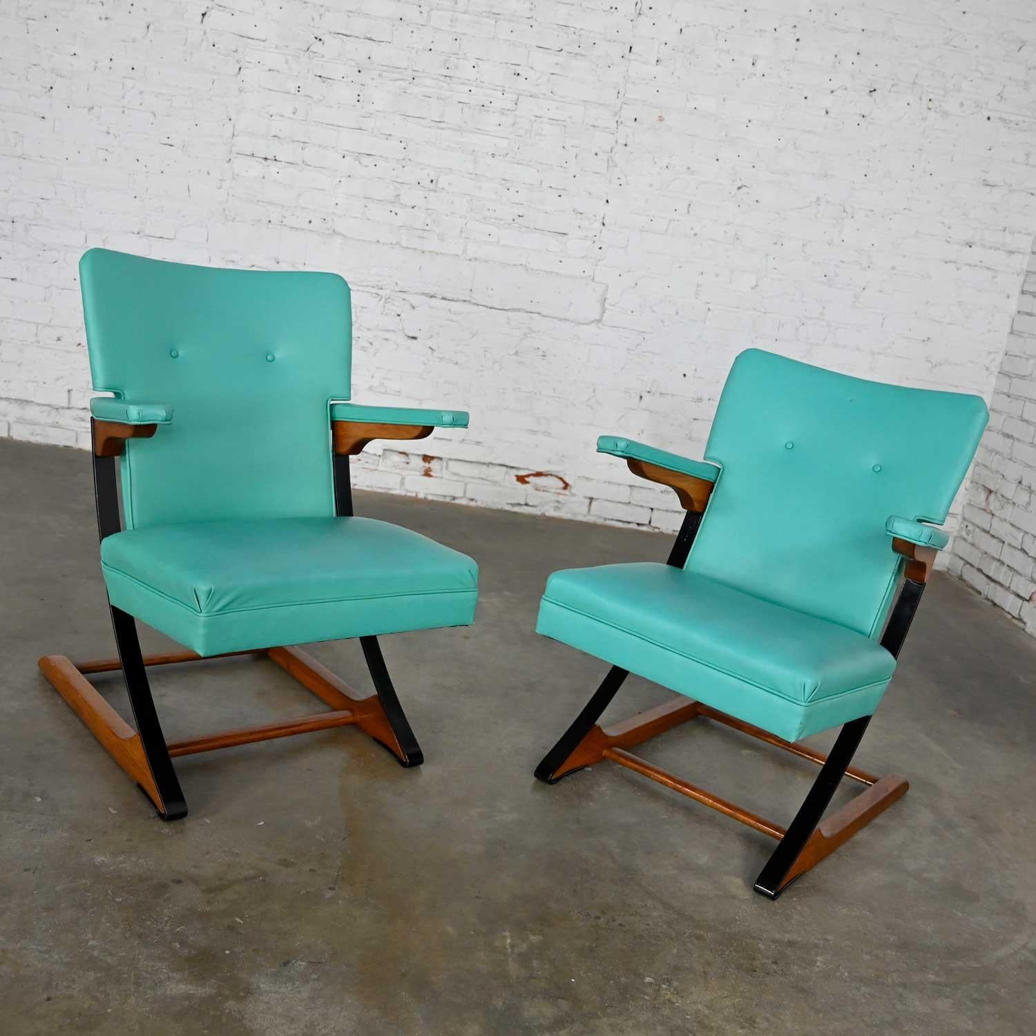 MCM Turquoise Vinyl Faux Leather Spring Rockers Style of McKay and Rock-A-Chair 1
