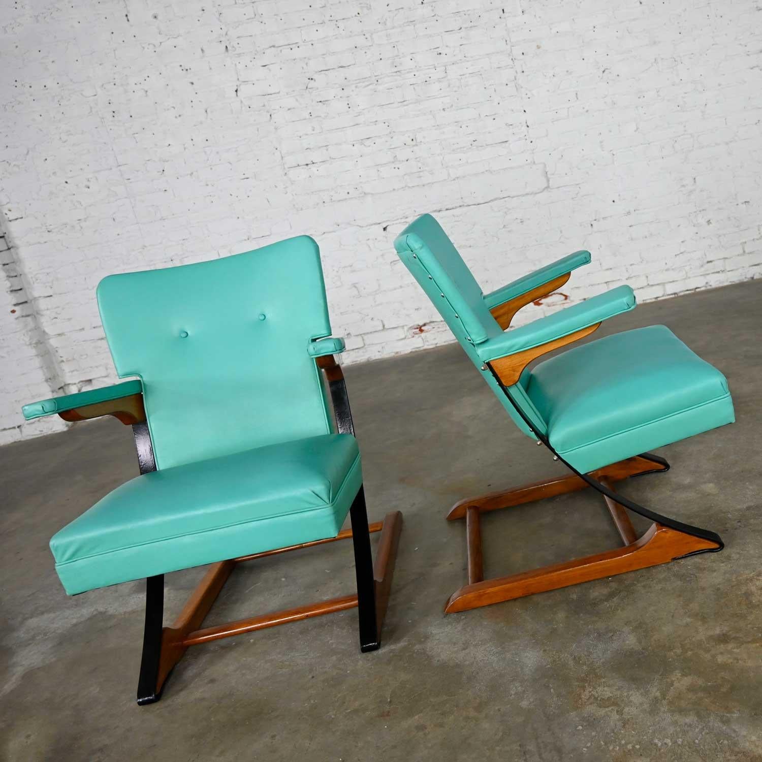 MCM Turquoise Vinyl Faux Leather Spring Rockers Style of McKay and Rock-A-Chair 3
