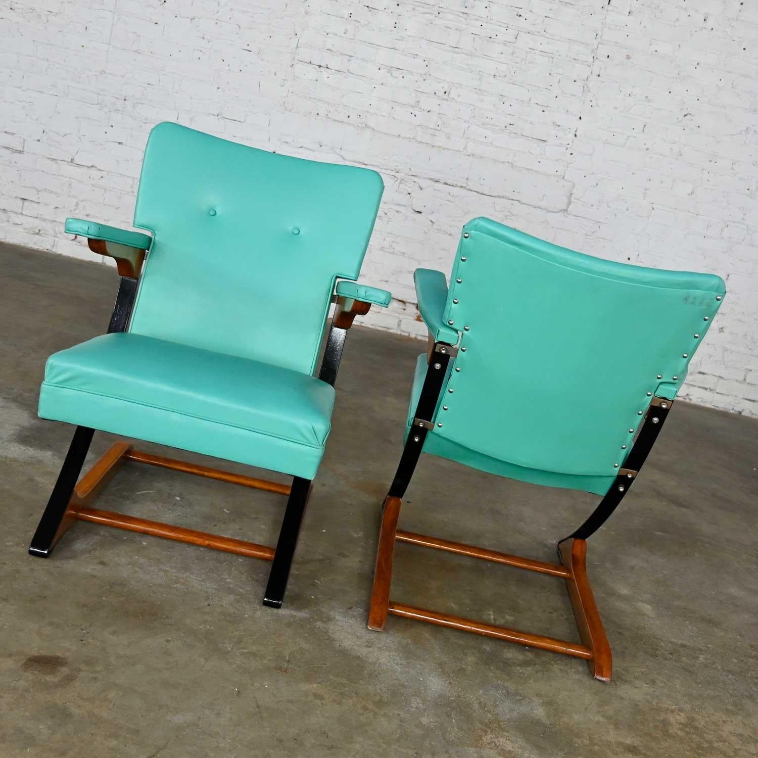 MCM Turquoise Vinyl Faux Leather Spring Rockers Style of McKay and Rock-A-Chair 4