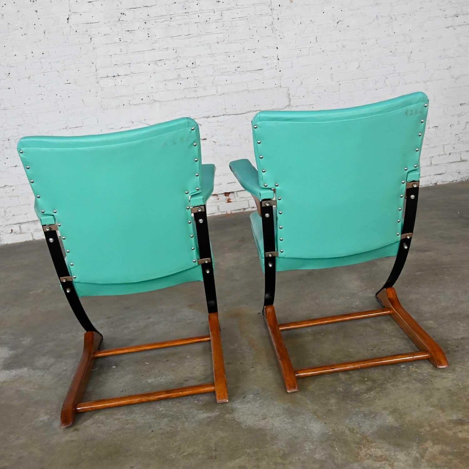 Mid-Century Modern MCM Turquoise Vinyl Faux Leather Spring Rockers Style of McKay and Rock-A-Chair