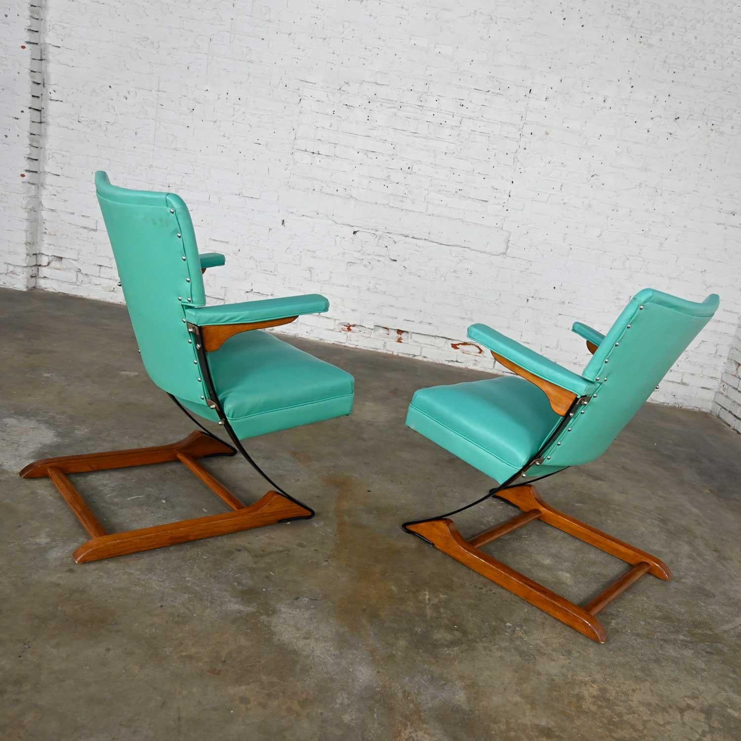 Painted MCM Turquoise Vinyl Faux Leather Spring Rockers Style of McKay and Rock-A-Chair