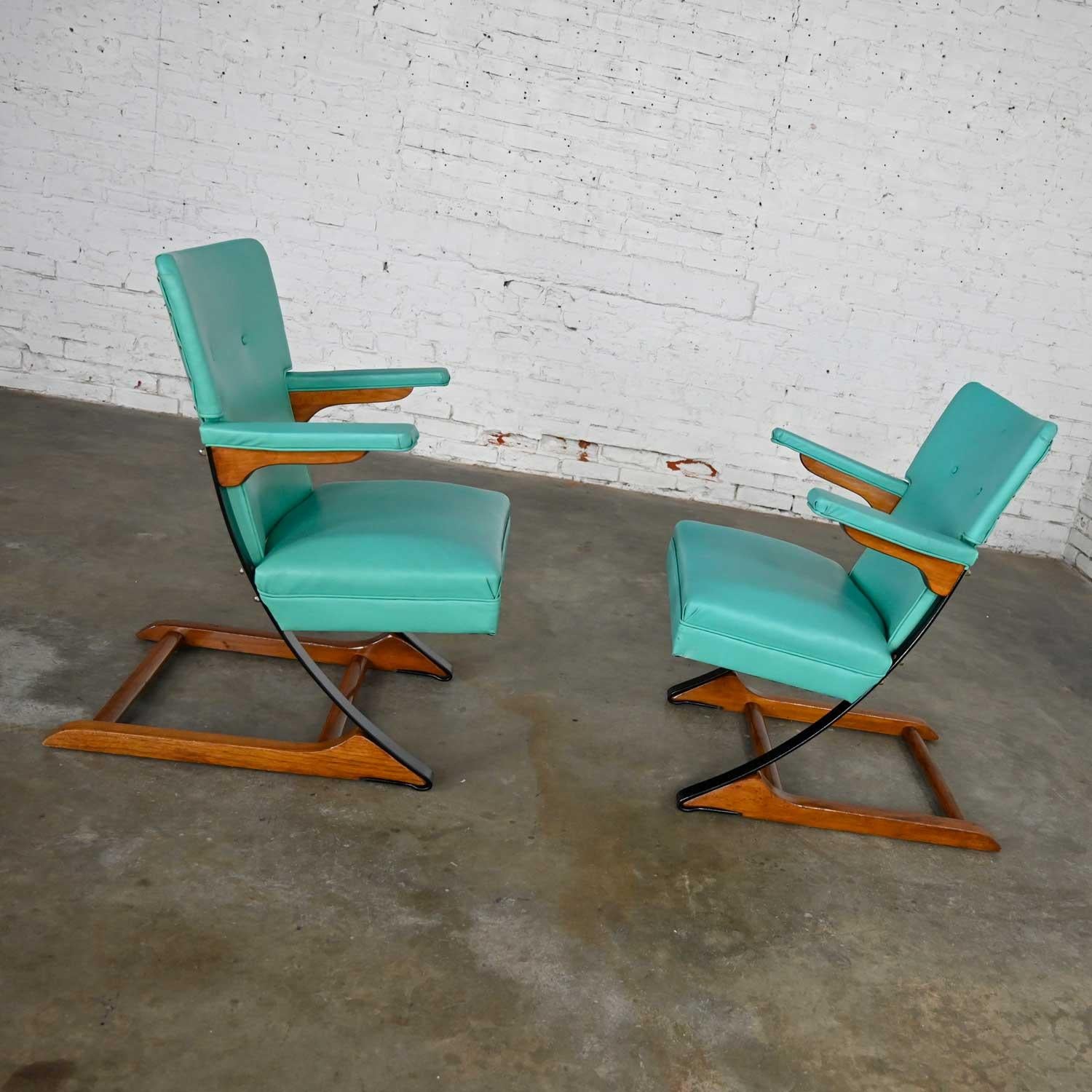 MCM Turquoise Vinyl Faux Leather Spring Rockers Style of McKay and Rock-A-Chair In Good Condition In Topeka, KS