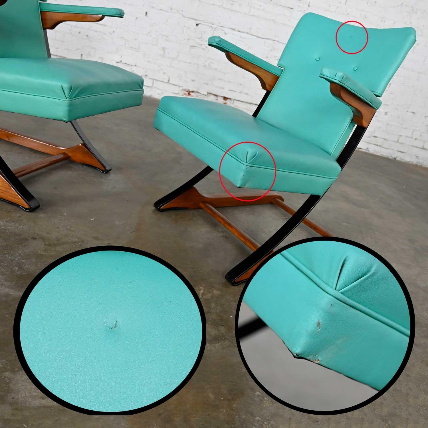 20th Century MCM Turquoise Vinyl Faux Leather Spring Rockers Style of McKay and Rock-A-Chair