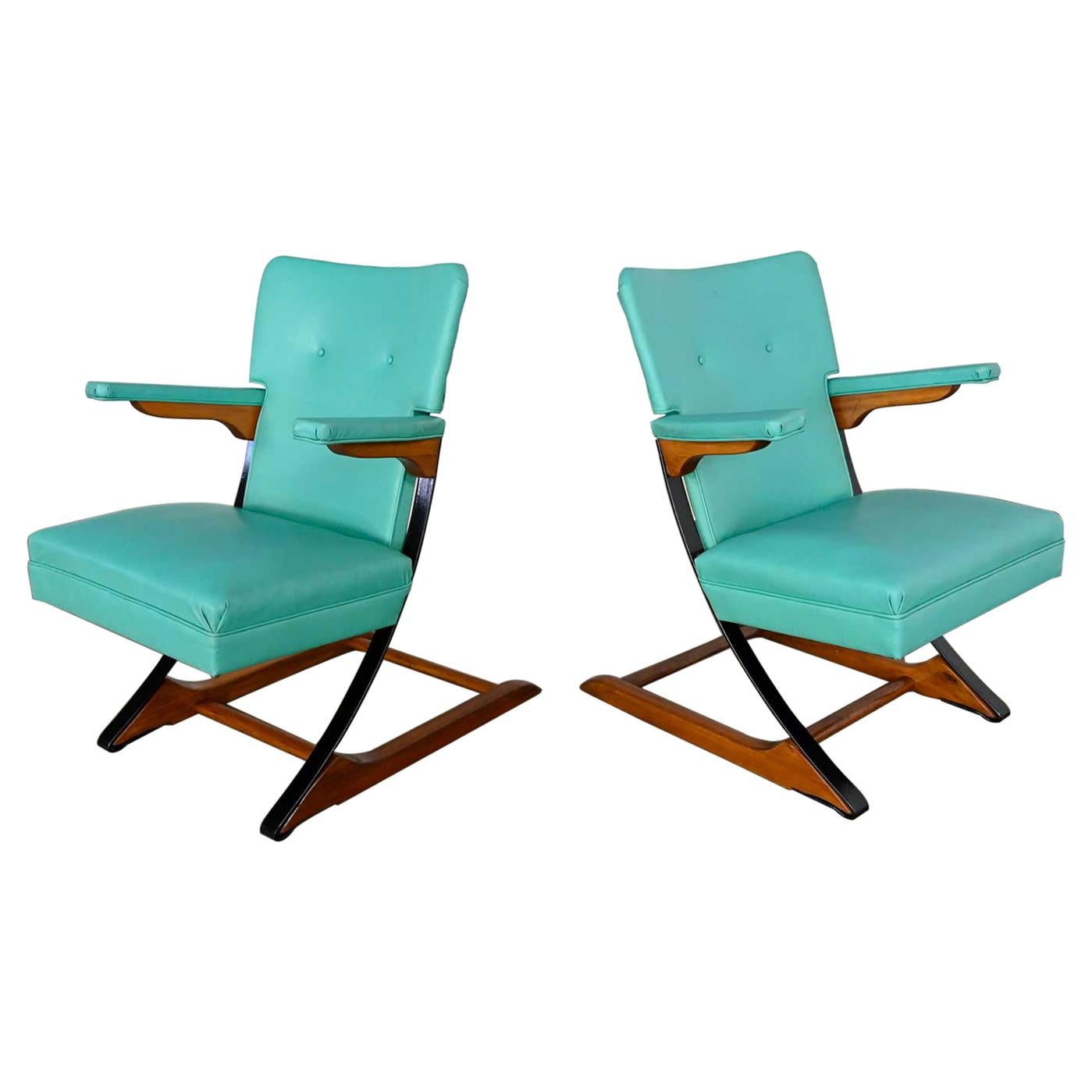MCM Turquoise Vinyl Faux Leather Spring Rockers Style of McKay and Rock-A-Chair