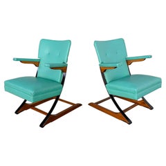 Vintage MCM Turquoise Vinyl Faux Leather Spring Rockers Style of McKay and Rock-A-Chair