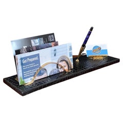 MCM Two Piece Brass and Faux Crocodile Desk Set