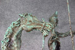 MCM Unique Artist Signed Verdigris Finished Don Quixote Man and Horse Sculpture