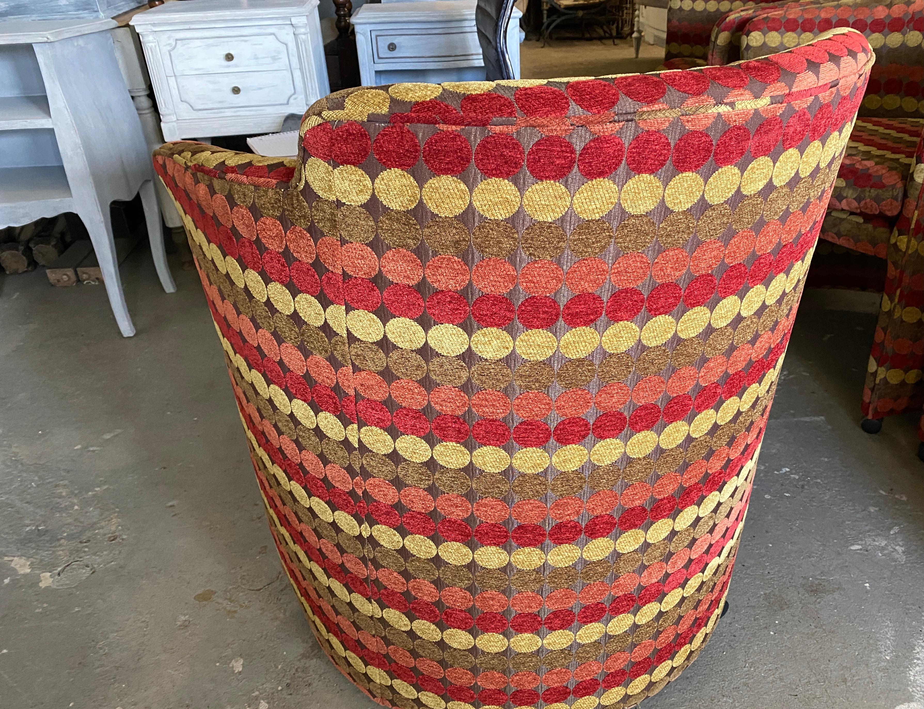 20th Century MCM Upholstered Barrel Armchair, 4 Available For Sale