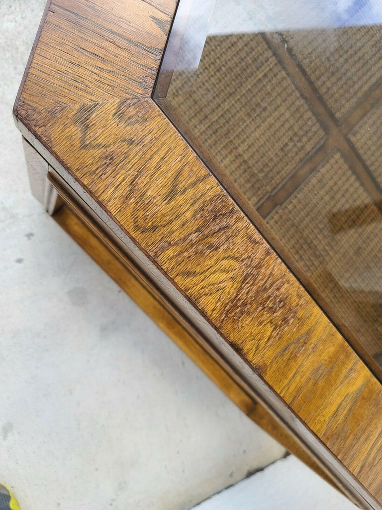 Vintage Accolade Hexagonal Glass Wicker Coffee Table by Drexel at 1stDibs