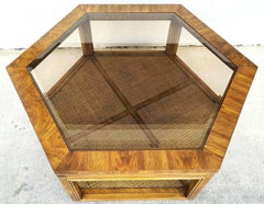Vintage Accolade Hexagonal Glass Wicker Coffee Table by Drexel