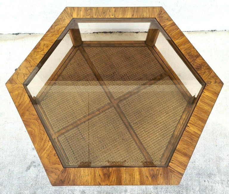Vintage Accolade Hexagonal Glass Wicker Coffee Table by Drexel at 1stDibs