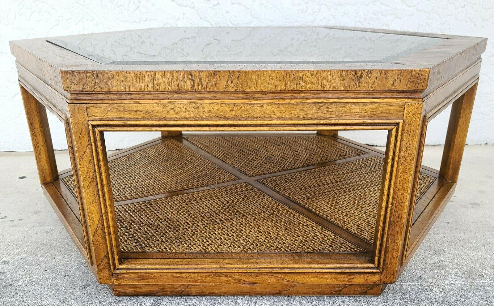 Mid-Century Modern Vintage Accolade Hexagonal Glass Wicker Coffee Table by Drexel