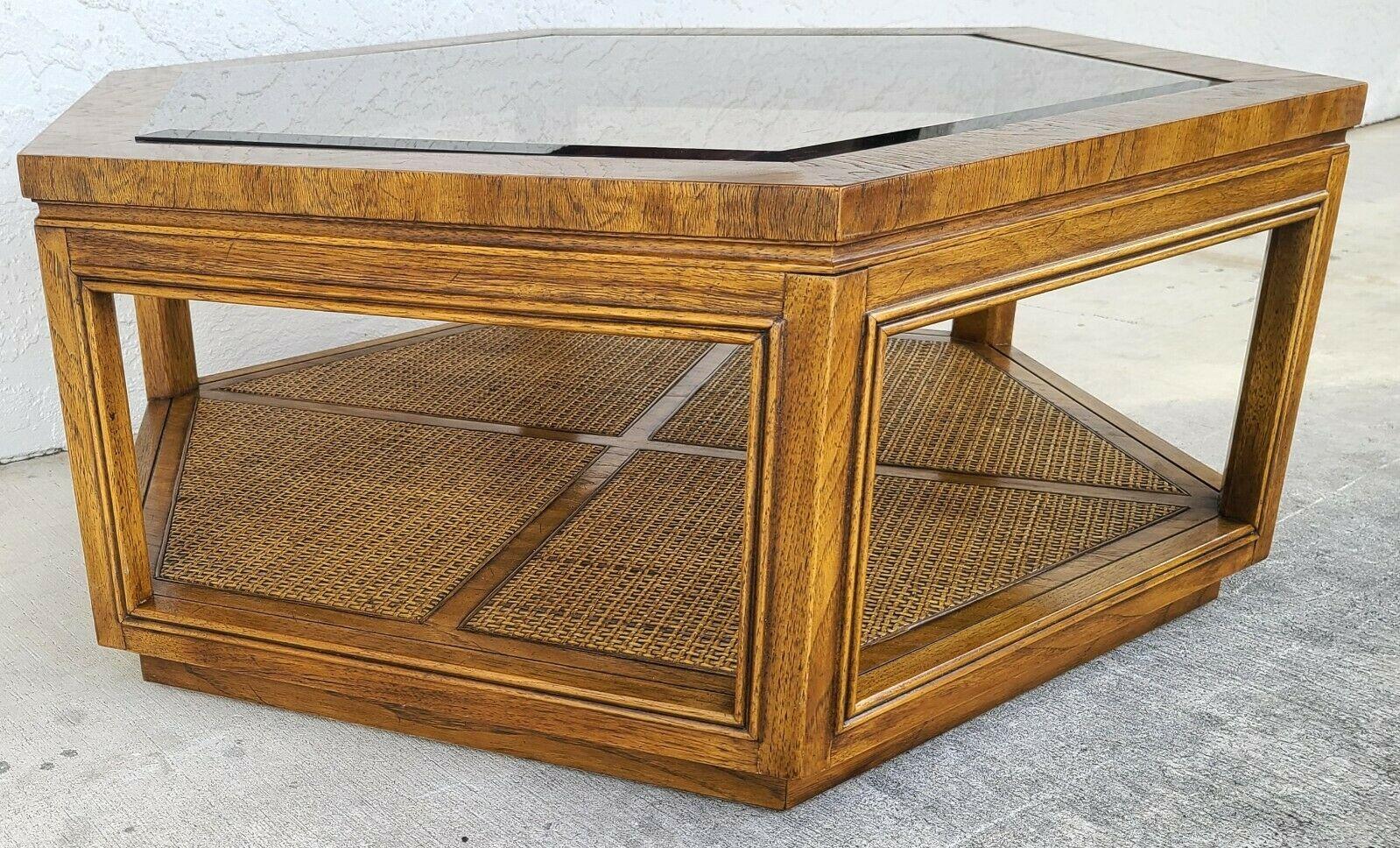 Vintage Accolade Hexagonal Glass Wicker Coffee Table by Drexel In Good Condition In Lake Worth, FL
