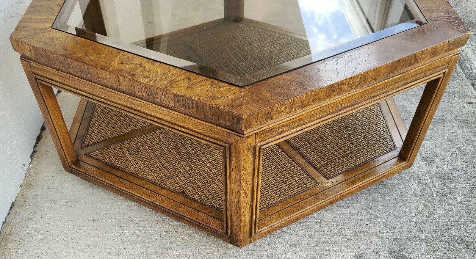 Late 20th Century Vintage Accolade Hexagonal Glass Wicker Coffee Table by Drexel