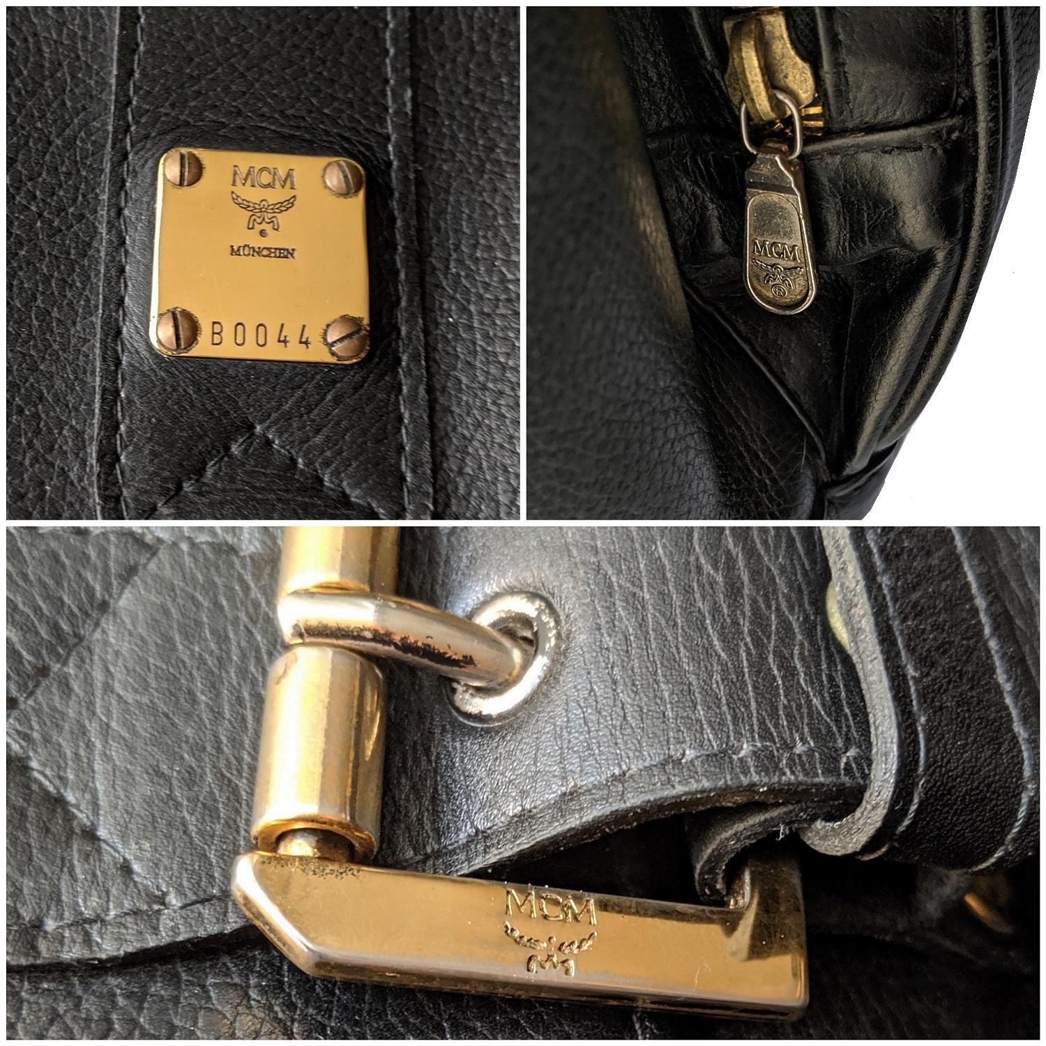 MCM Vintage Schwarzer Unisex-Rucksack aus echtem Kalbsleder im Angebot 3