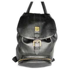 MCM Vintage Noir Sac à dos unisexe en cuir de veau véritable