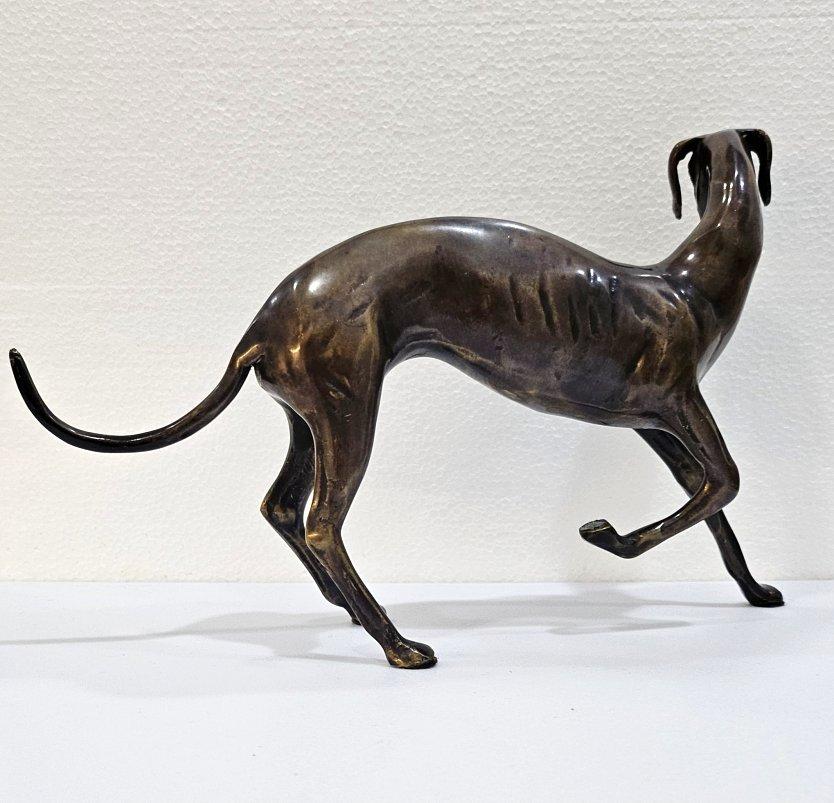 Eleven Inch Mid-Century Modernist Brass Galgo / Greyhound Dog Sculpture 3