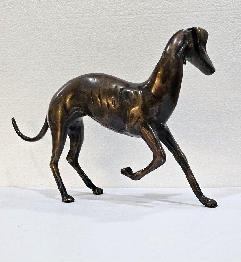 Eleven Inch Mid-Century Modernist Brass Galgo / Greyhound Dog Sculpture 4