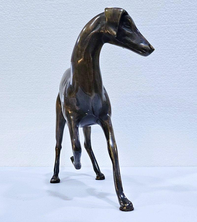 Eleven Inch Mid-Century Modernist Brass Galgo / Greyhound Dog Sculpture 9