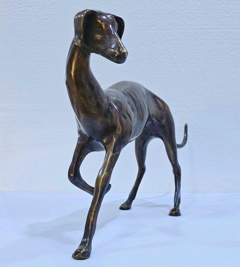 Eleven Inch Mid-Century Modernist Brass Galgo / Greyhound Dog Sculpture 10