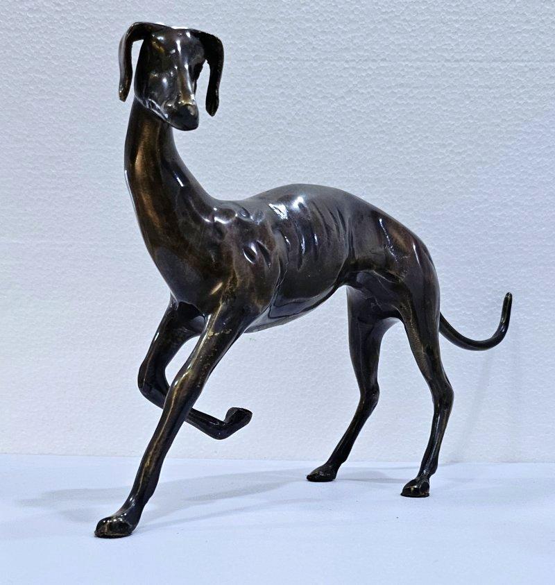 Eleven Inch Mid-Century Modernist Brass Galgo / Greyhound Dog Sculpture 11