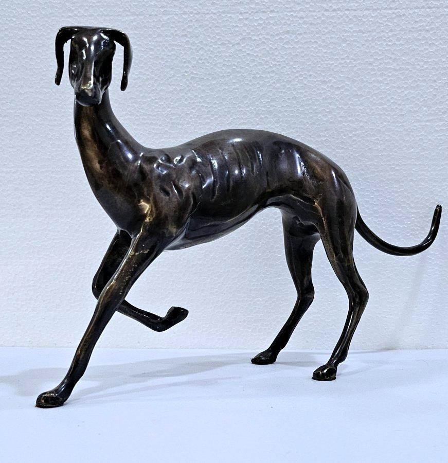 Eleven Inch Mid-Century Modernist Brass Galgo / Greyhound Dog Sculpture 12